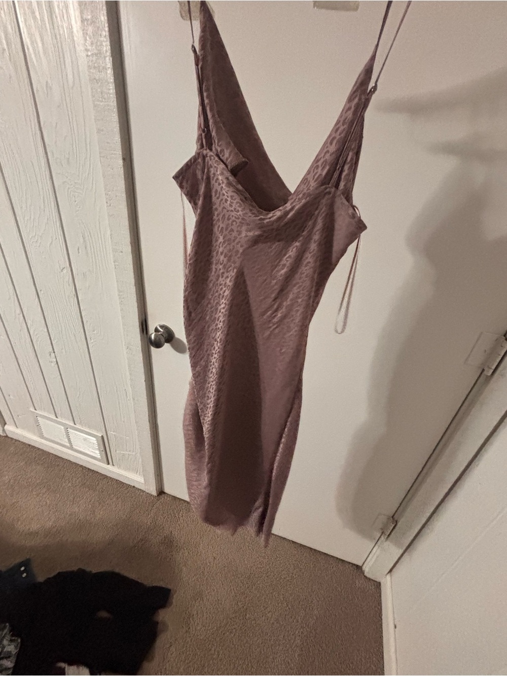 Sleek Mauve Slip Midi Dress with Subtle Leopard Texture